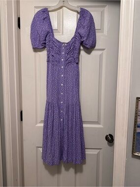 ELF Lavender Puff-Sleeve Button Midi Dress